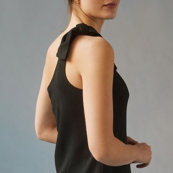 Anthropologie Black One Shoulder Tie Top Sz  L - Picture 2 of 7